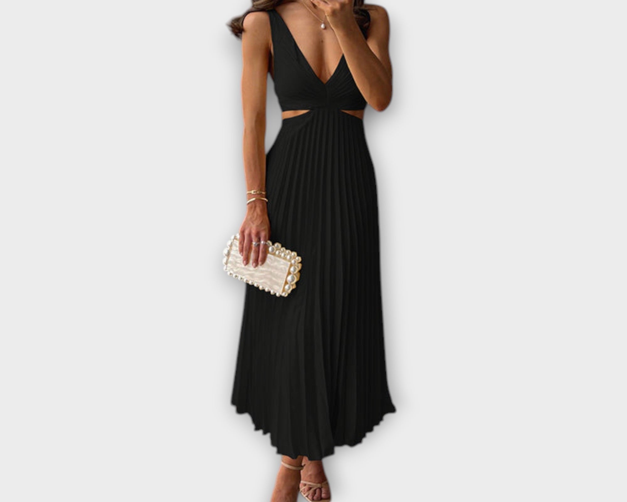 Elegantní midi večerní šaty s plisováním