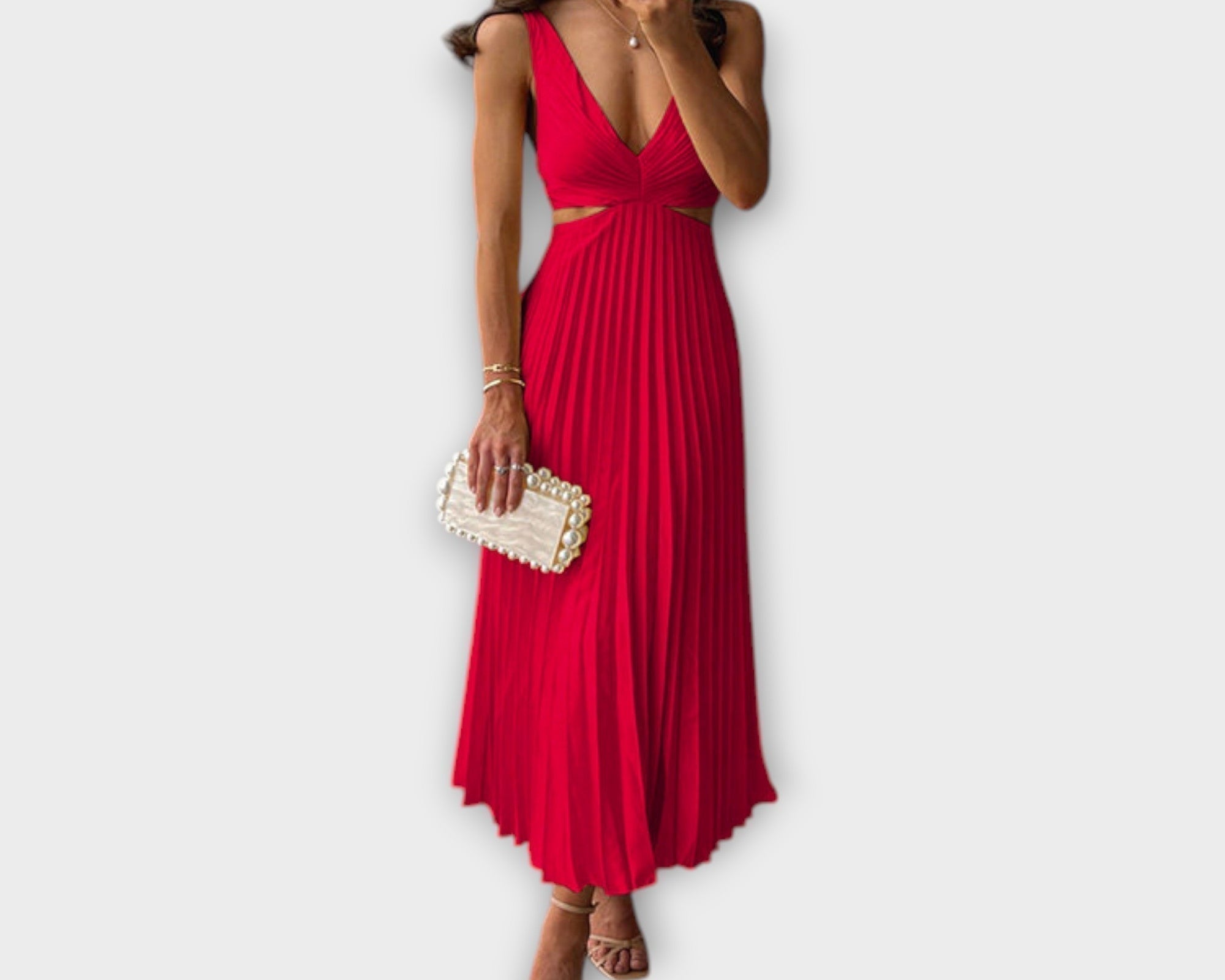 Elegantní midi večerní šaty s plisováním