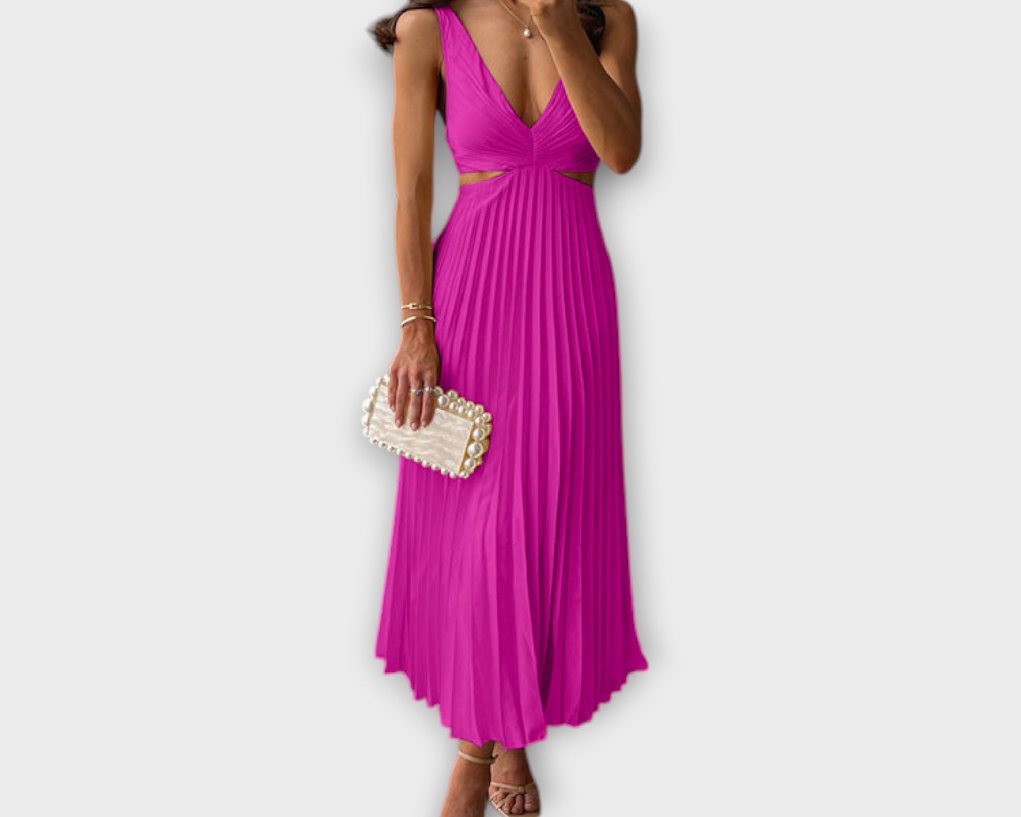 Elegantní midi večerní šaty s plisováním