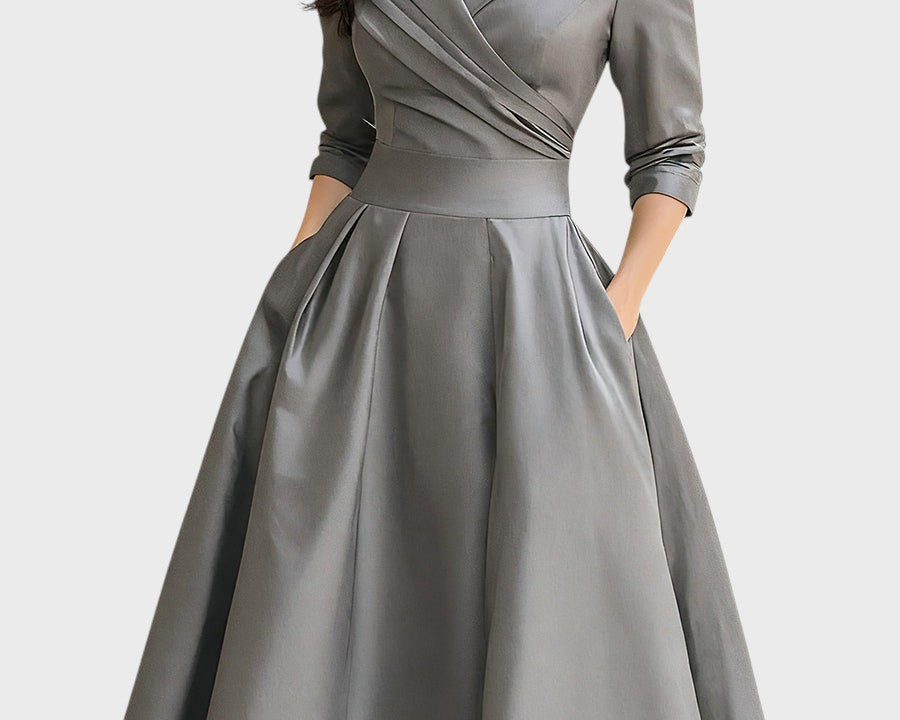 Tereza | Elegantní midi šaty s dlouhým rukávem