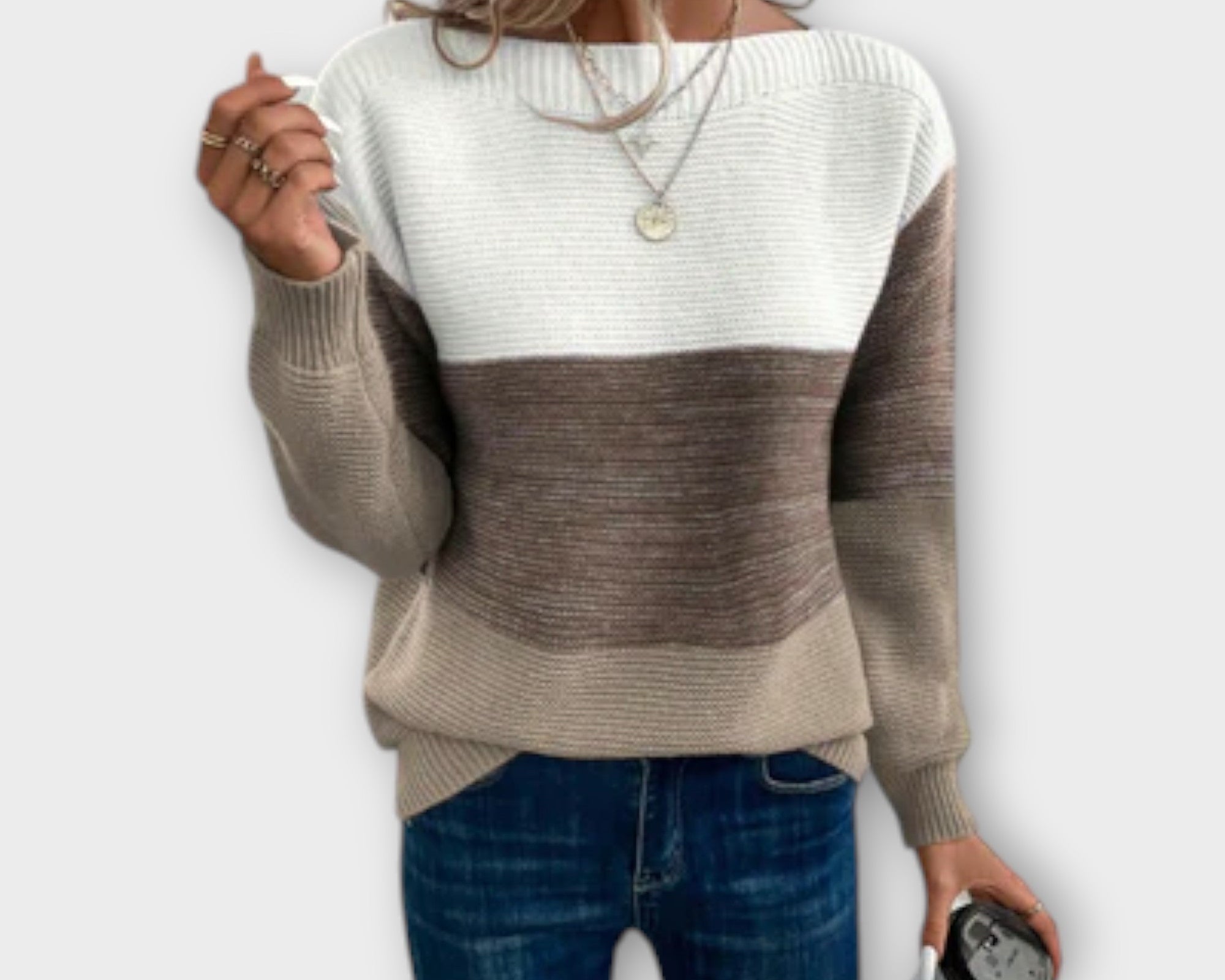 Clara - Elegant Three-Tone Patchwork Sweater