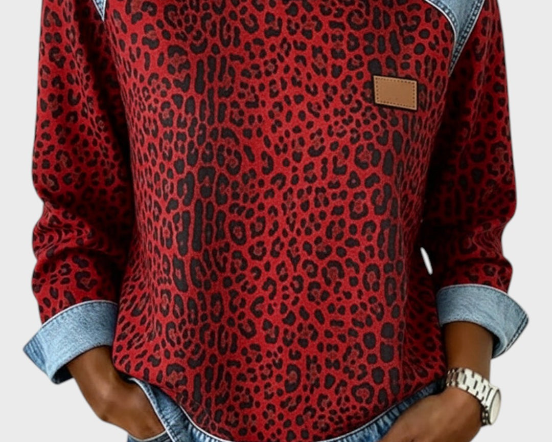 Roxy | Top s leopardím vzorem a džínovými lemy