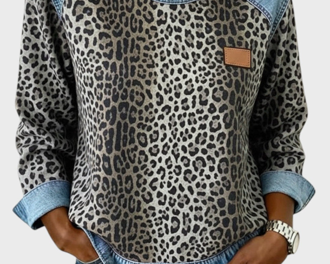 Roxy | Top s leopardím vzorem a džínovými lemy
