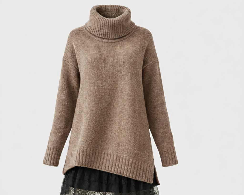 Sára | Luxury knitted dress with a turtleneck and lace detail