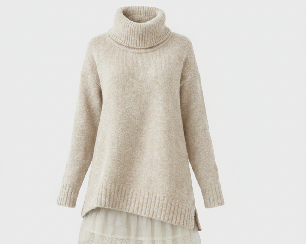 Sára | Luxury knitted dress with a turtleneck and lace detail