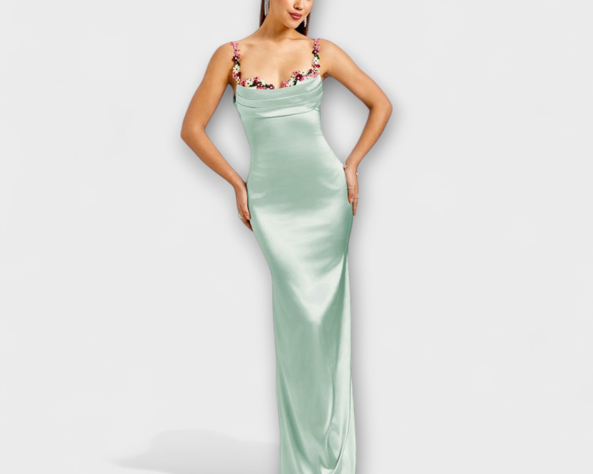 Eira - Embellished Satin Dress with Lace-up Back