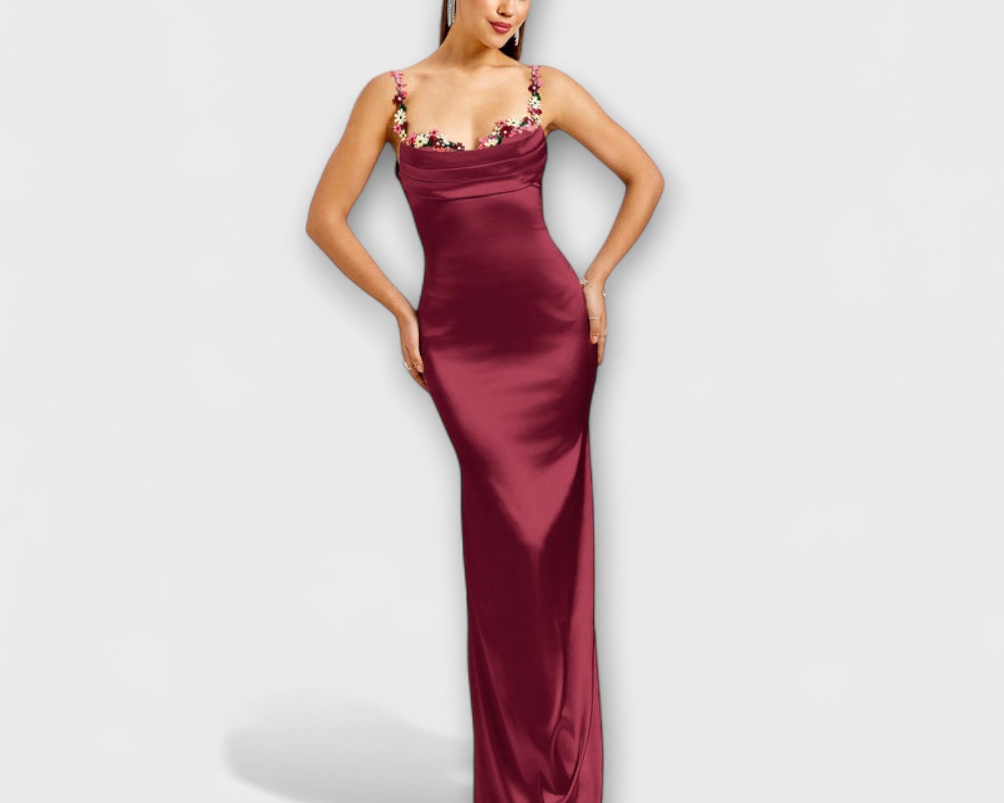 Eira - Embellished Satin Dress with Lace-up Back