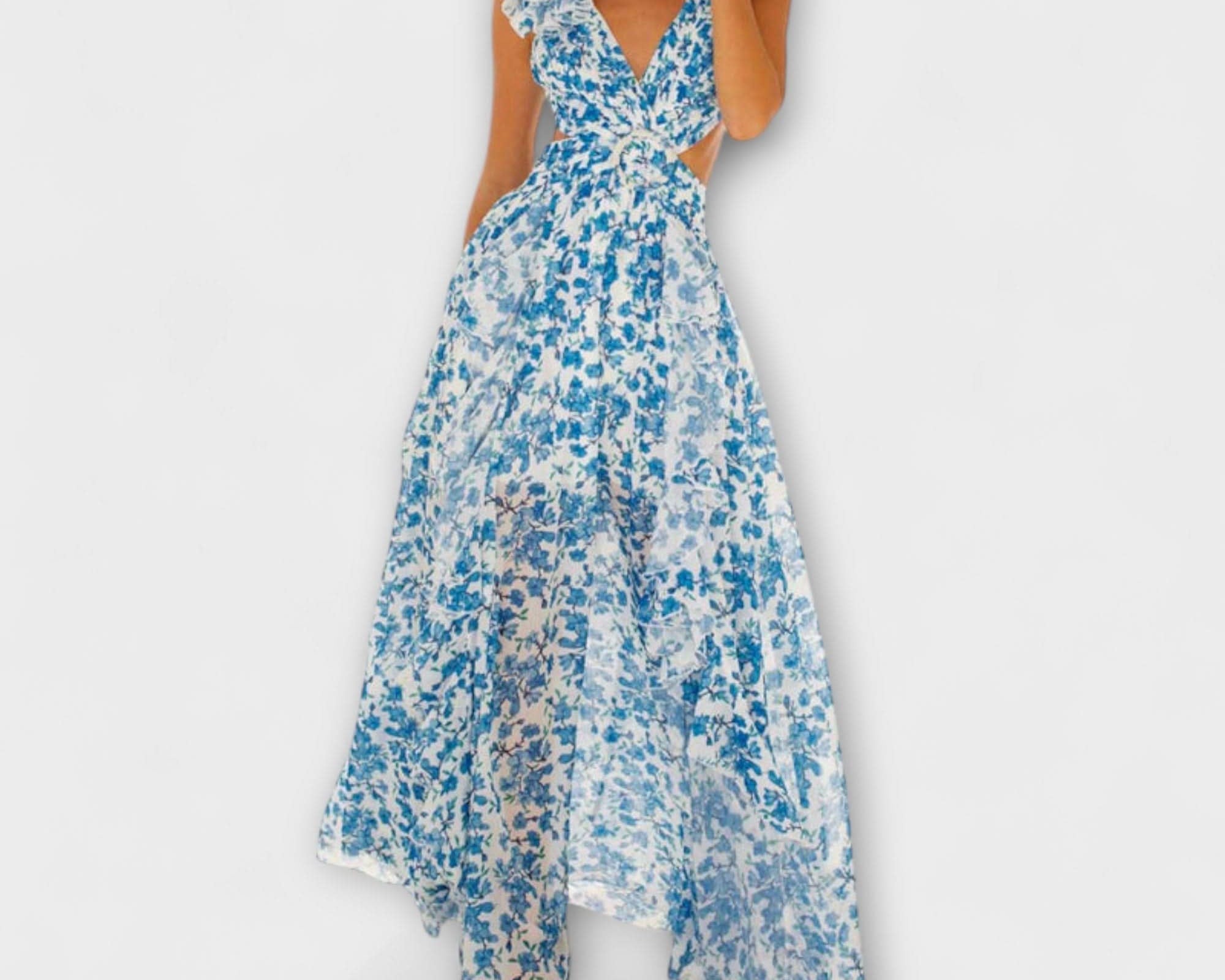 Elin - Maxi Dress with Ruffle Hem and Cut-Outs