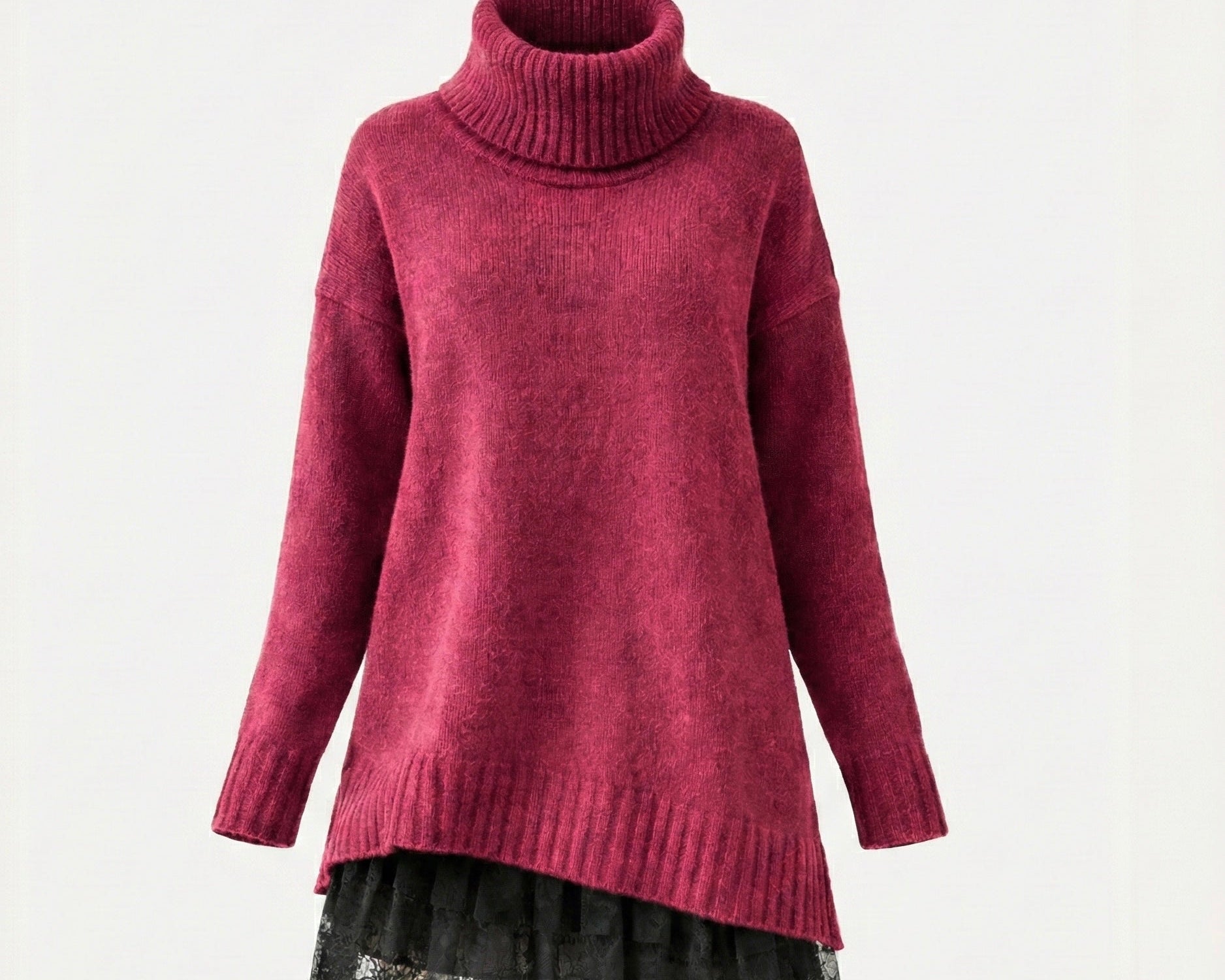 Sára | Luxury knitted dress with a turtleneck and lace detail