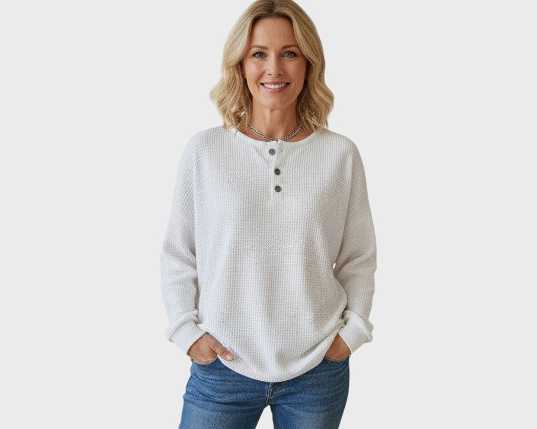 Helle | Waffle Knit Sweater with Buttons
