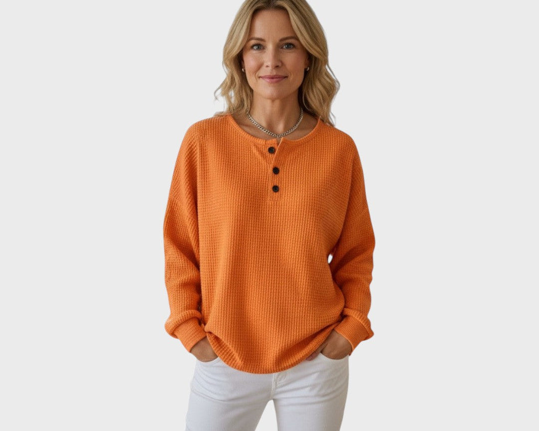 Helle | Waffle Knit Sweater with Buttons
