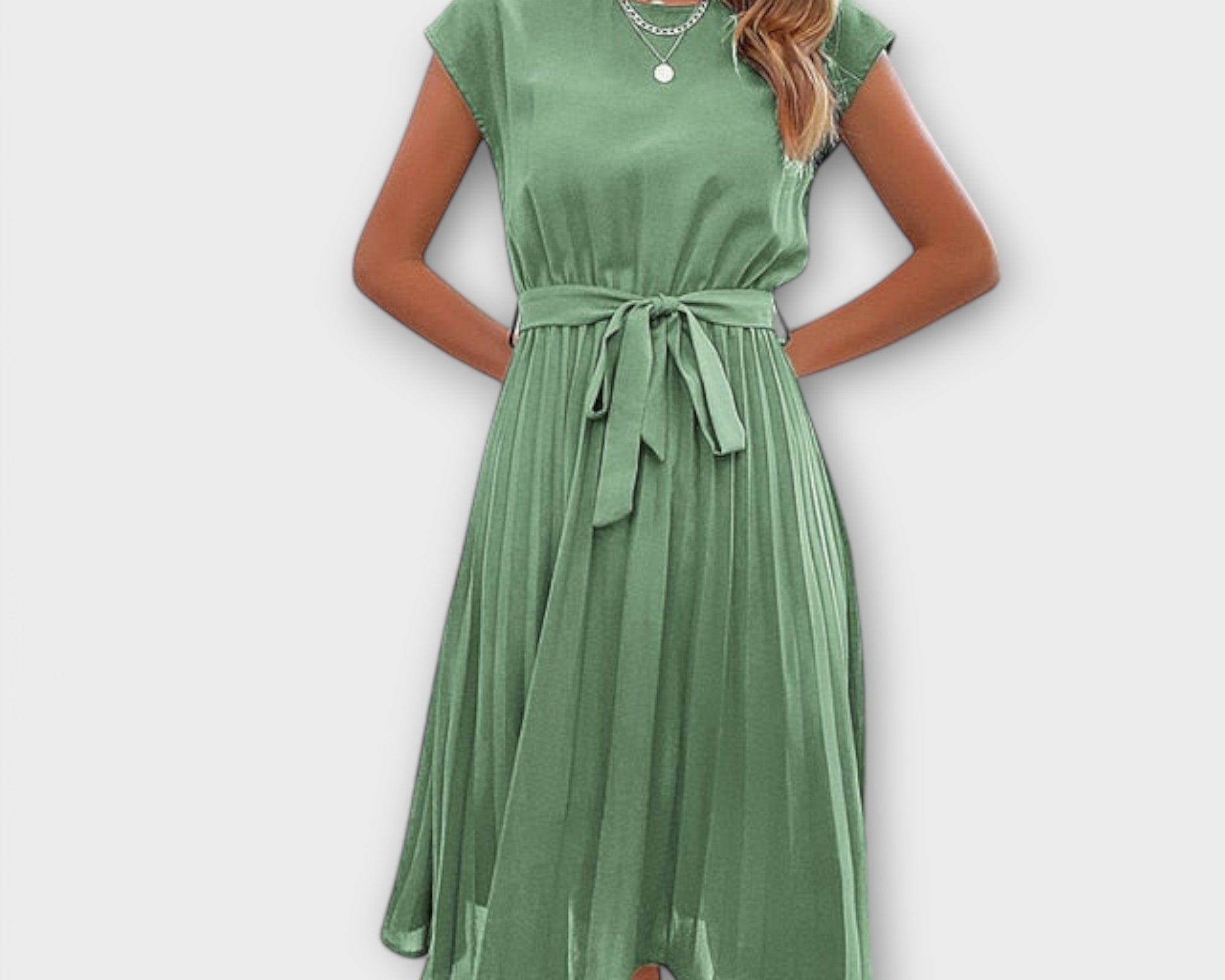 Claire - Short Sleeve, Pleated, Casual Midi Dress