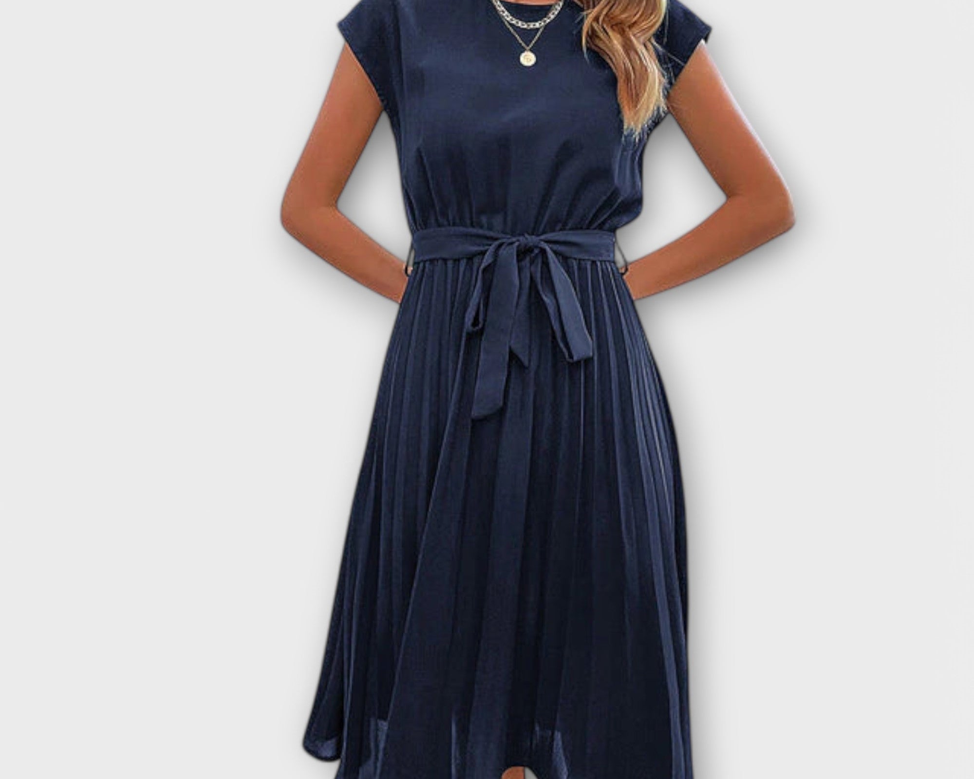 Claire - Short Sleeve, Pleated, Casual Midi Dress