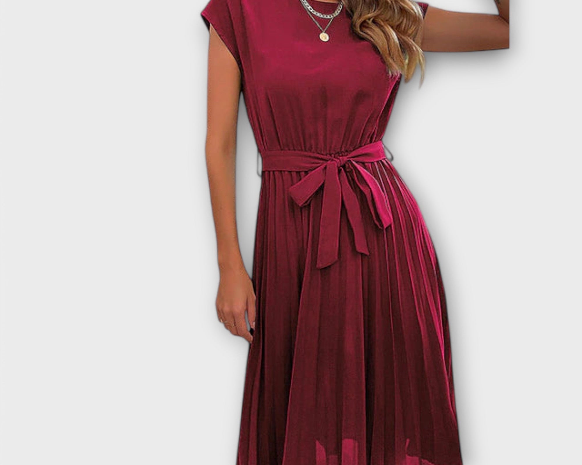 Claire - Short Sleeve, Pleated, Casual Midi Dress