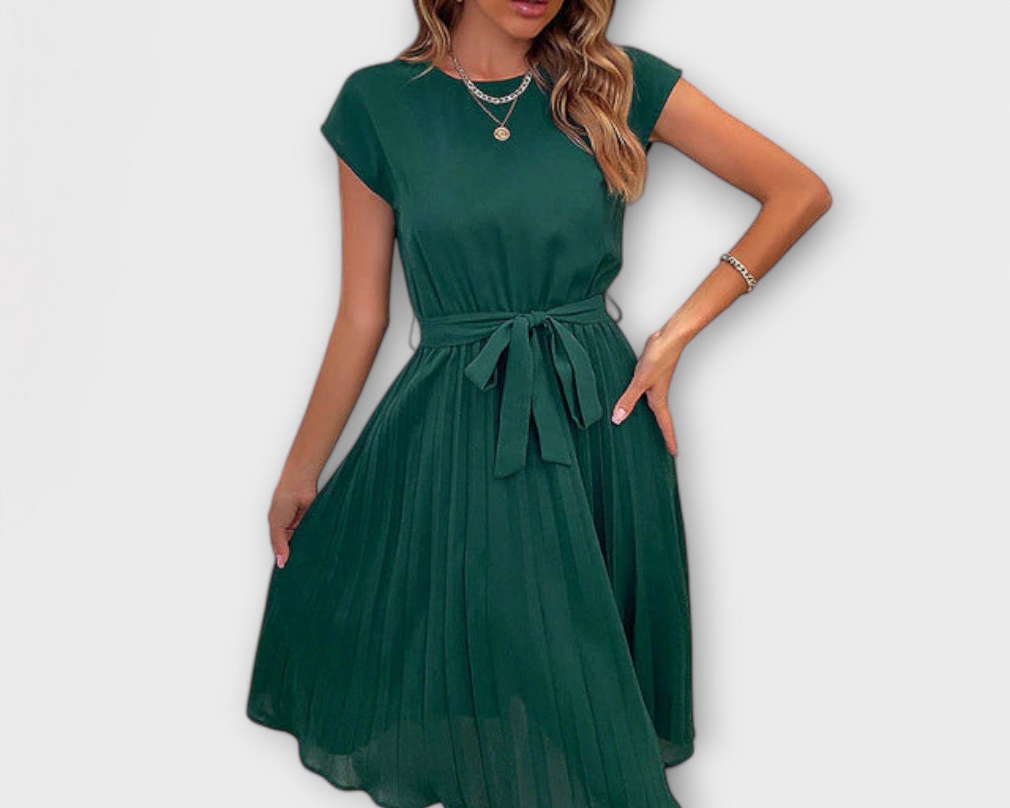 Claire - Short Sleeve, Pleated, Casual Midi Dress