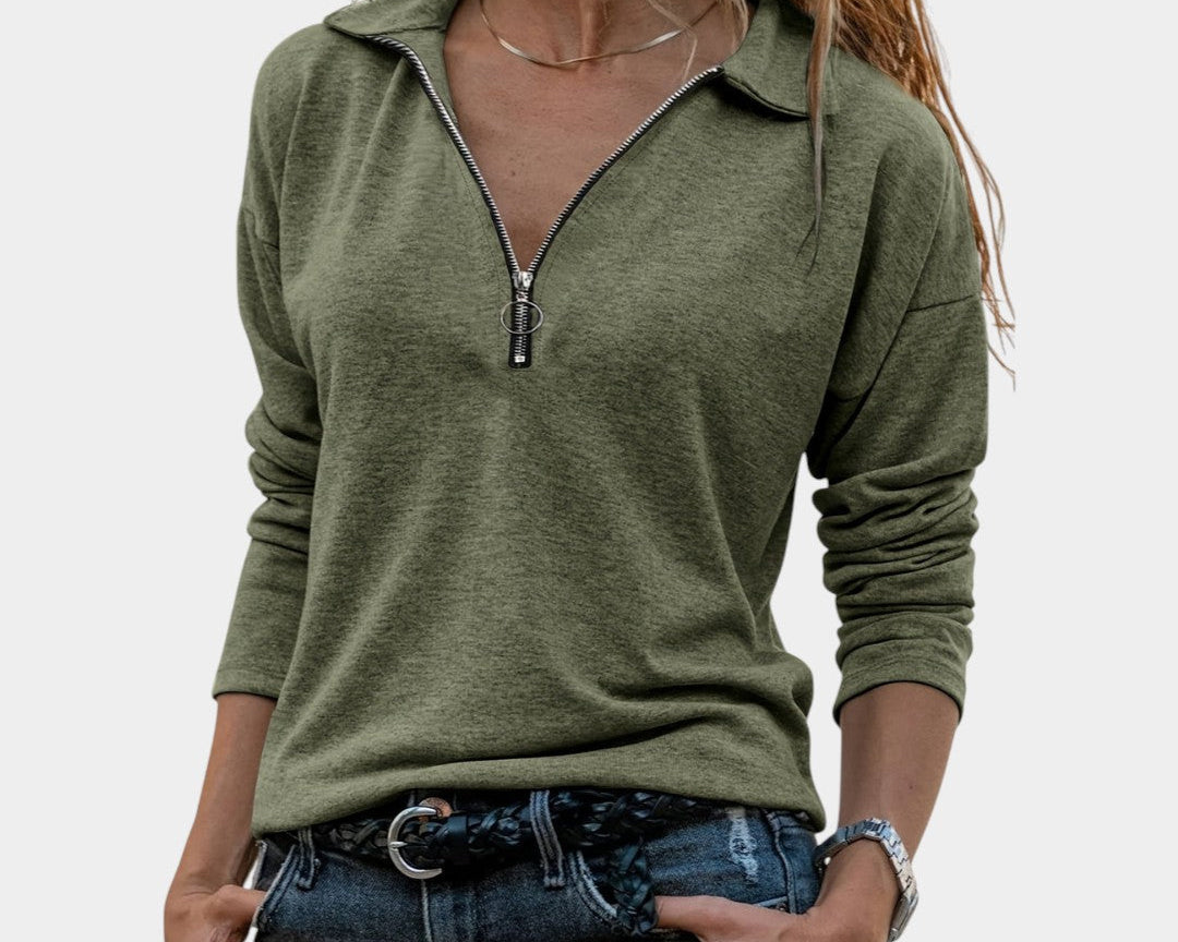 Eva - Women's Ribbed Half-Zip Sweater