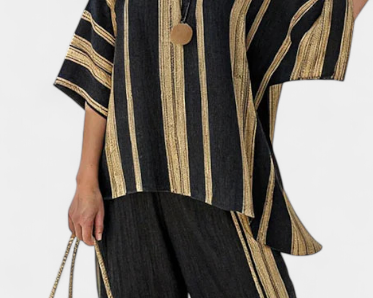 Adéla – pohodlný oversized pruhovaný top a uvolněné lněné kalhoty