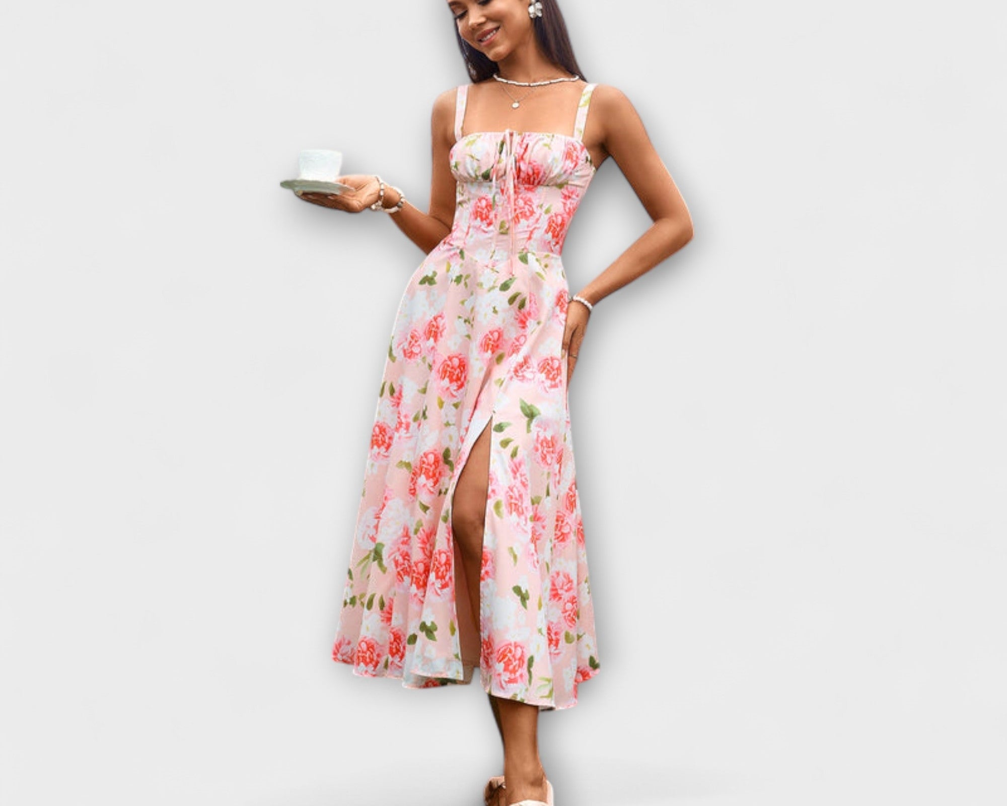 Naděje - Pink Top Dress with Slit Detail