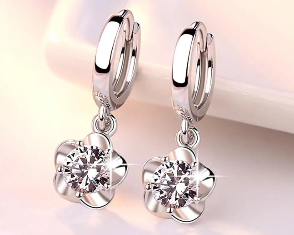 Sterling Silver Earrings with Purple and White Zirconia