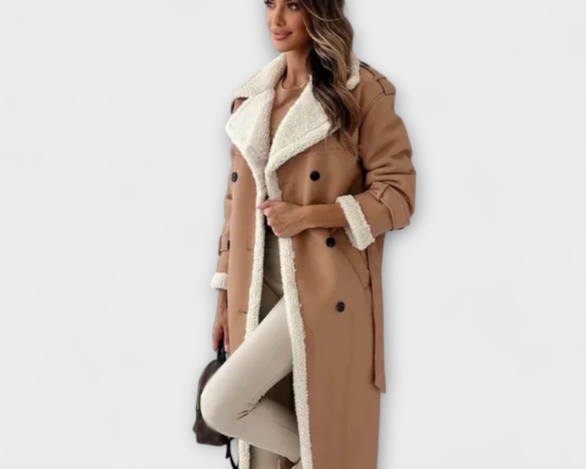 Maria – Long classic jacket with fleece lining and teddy collar