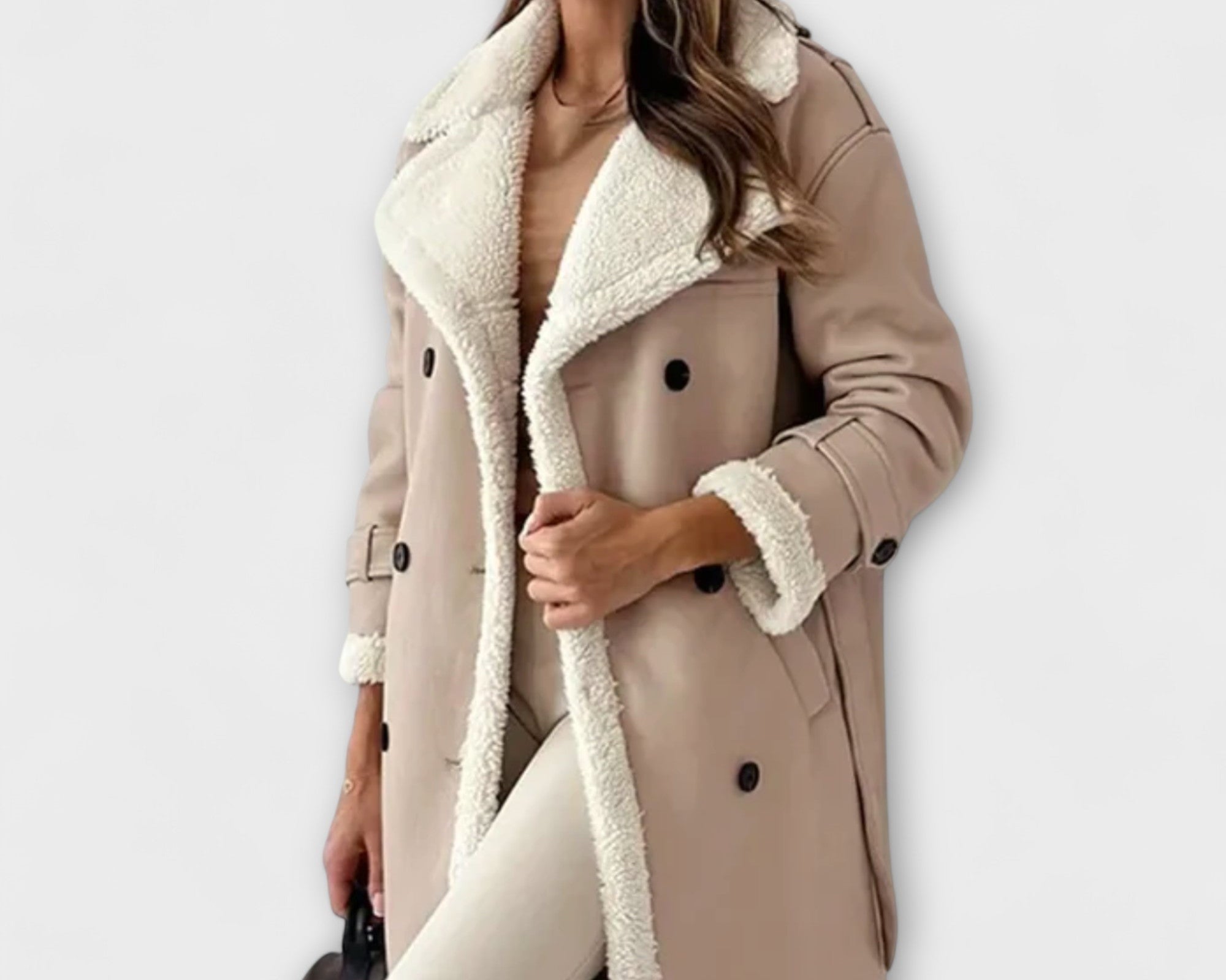 Maria – Long classic jacket with fleece lining and teddy collar