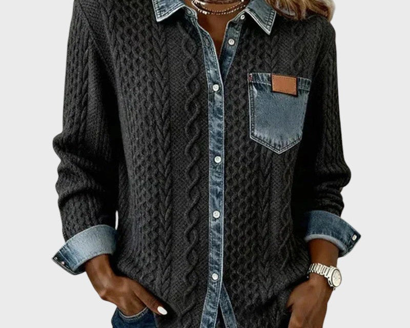 Mia | Knitted Cardigan with Denim Details