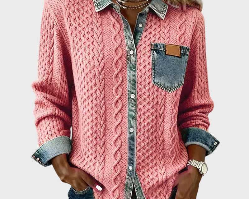 Mia | Knitted Cardigan with Denim Details