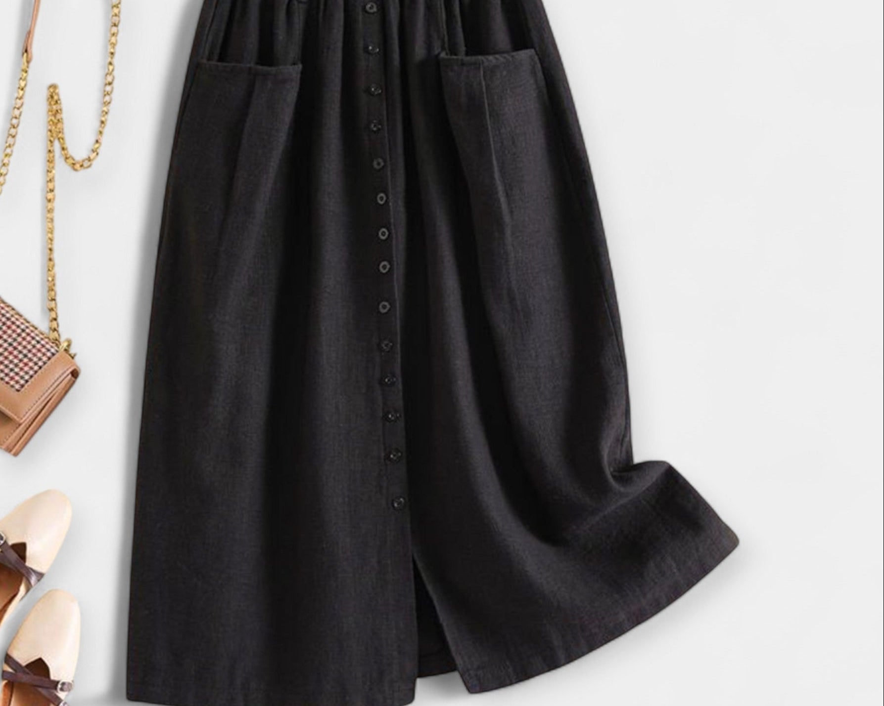 Magdaléna Elegantní Midi Vintage Sukně Předníkapsami