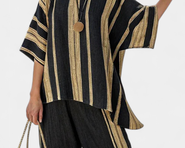 Adéla – pohodlný oversized pruhovaný top a uvolněné lněné kalhoty