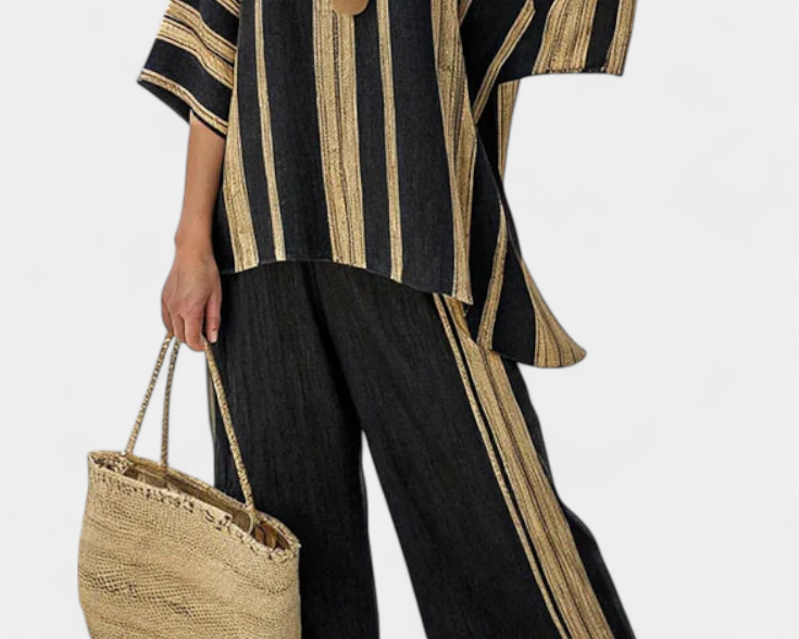 Adéla – pohodlný oversized pruhovaný top a uvolněné lněné kalhoty