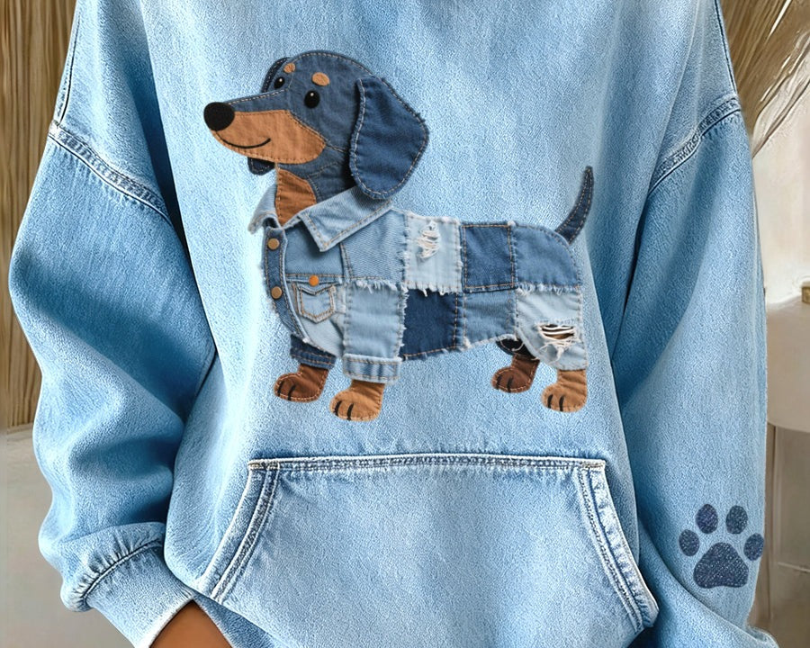 Azucena - Džínová mikina s nášivkou pro psy Dachshund