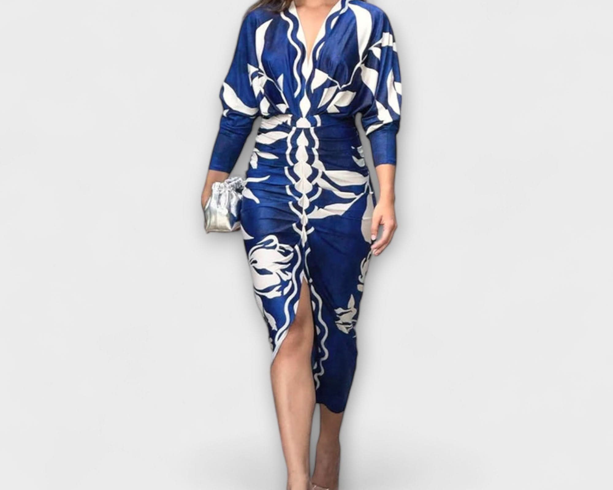 Cleo - Unique midi dress with dolman sleeves and Brazilian print