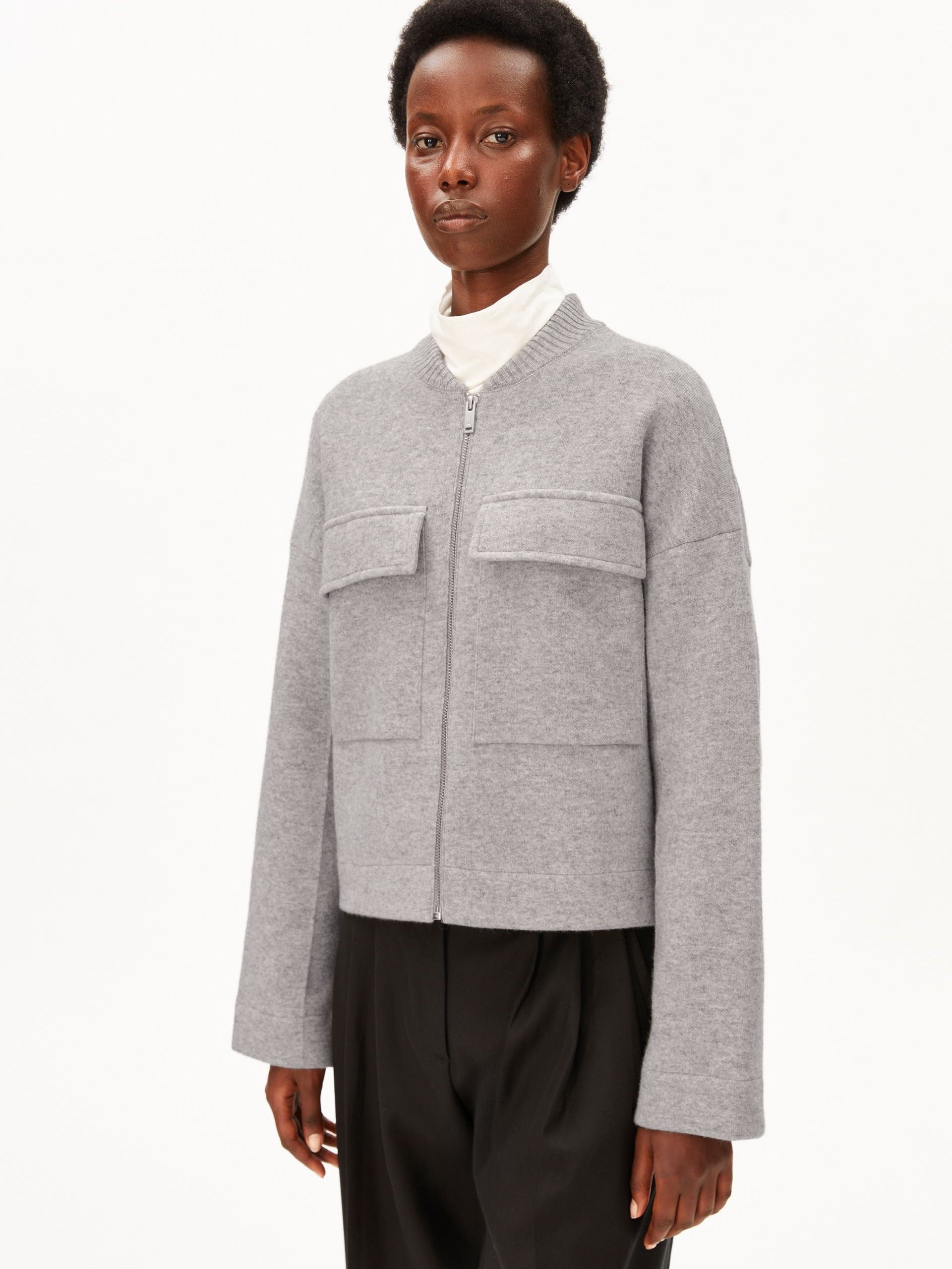 BAUMWOLL-WOLL BOMBERJACKE | dark honey melange