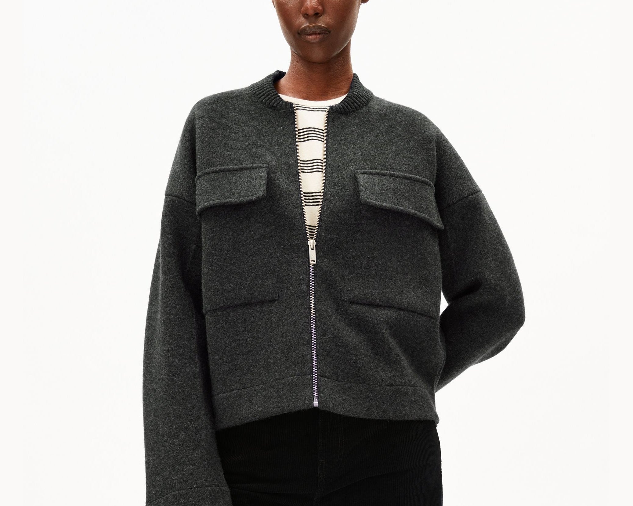 BAUMWOLL-WOLL BOMBERJACKE | steel melange