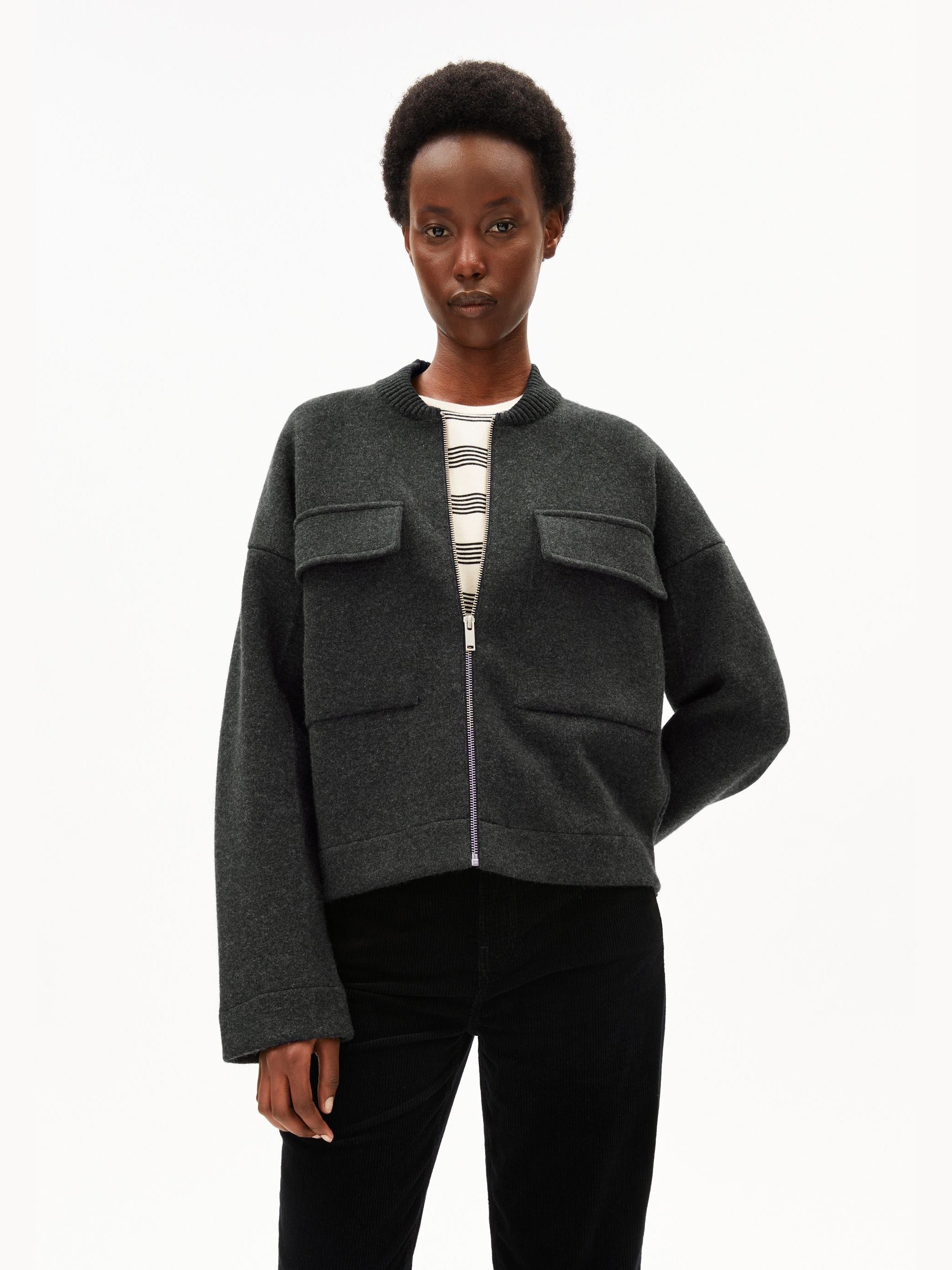 BAUMWOLL-WOLL BOMBERJACKE | steel melange