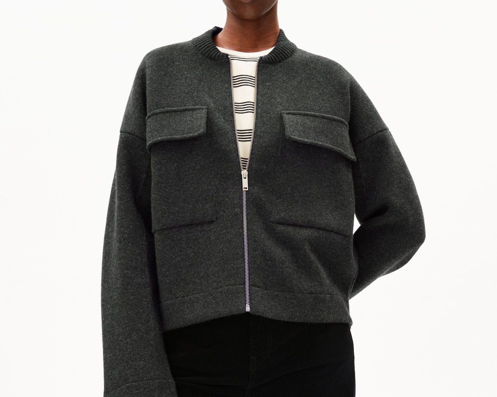 BAUMWOLL-WOLL BOMBERJACKE | steel melange