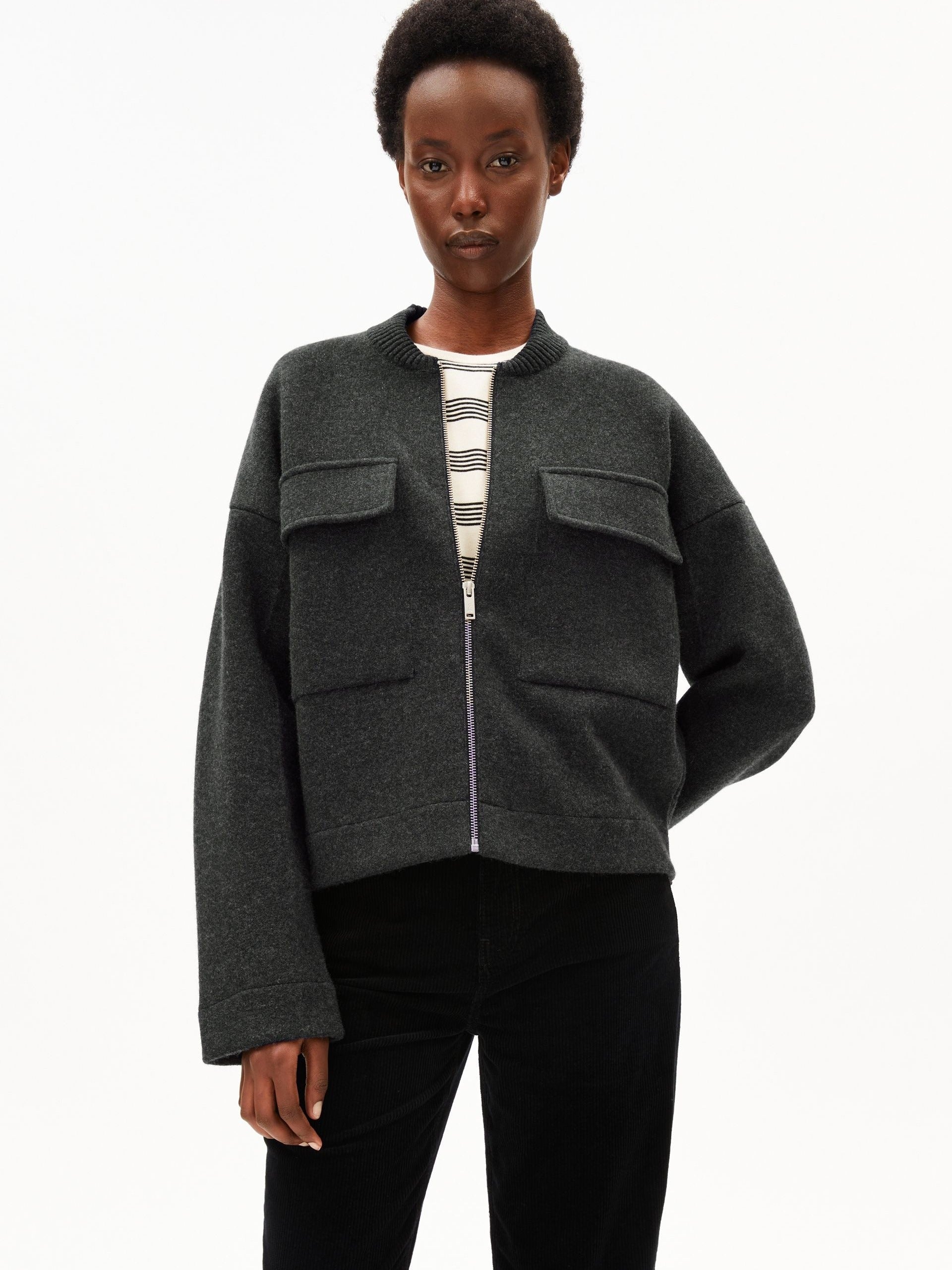 BAUMWOLL-WOLL BOMBERJACKE | steel melange