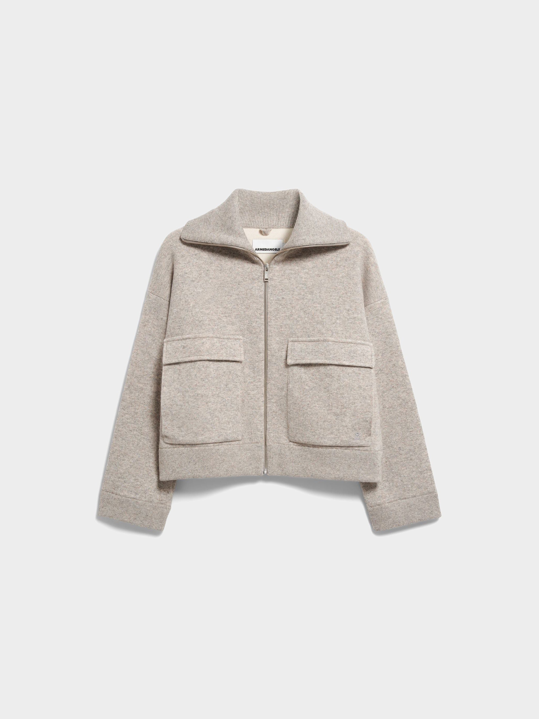 BAUMWOLL-WOLL STRICKJACKE | dark honey melange