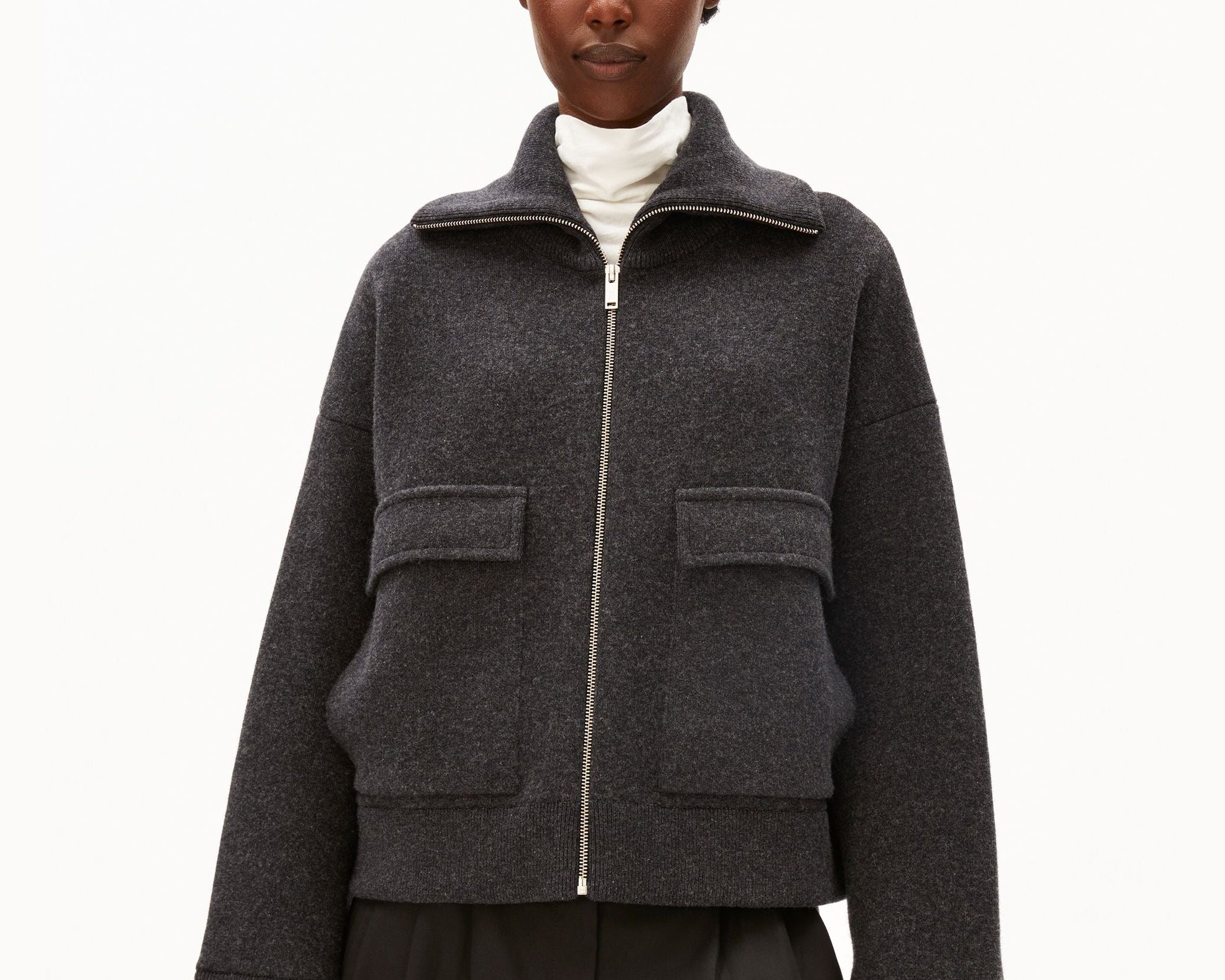BAUMWOLL-WOLL STRICKJACKE | steel melange