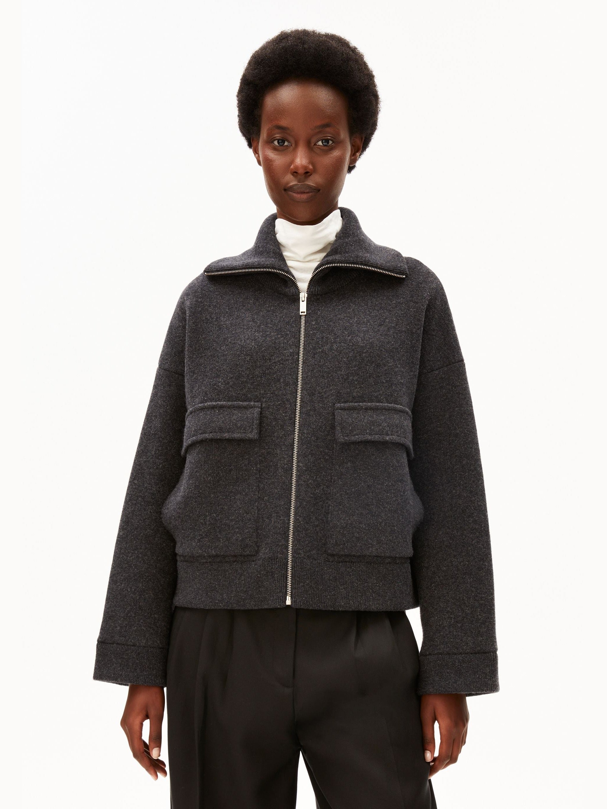 BAUMWOLL-WOLL STRICKJACKE | steel melange