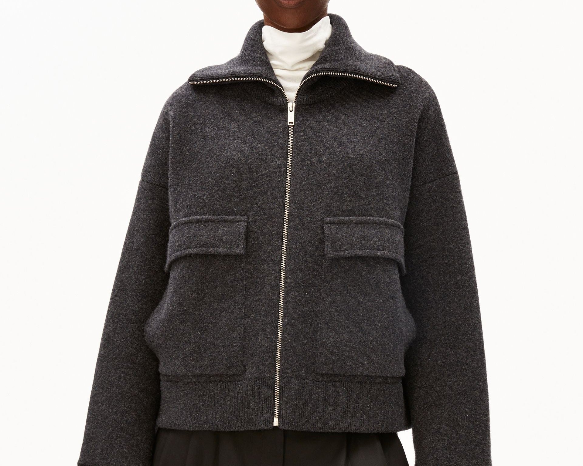 BAUMWOLL-WOLL STRICKJACKE | steel melange