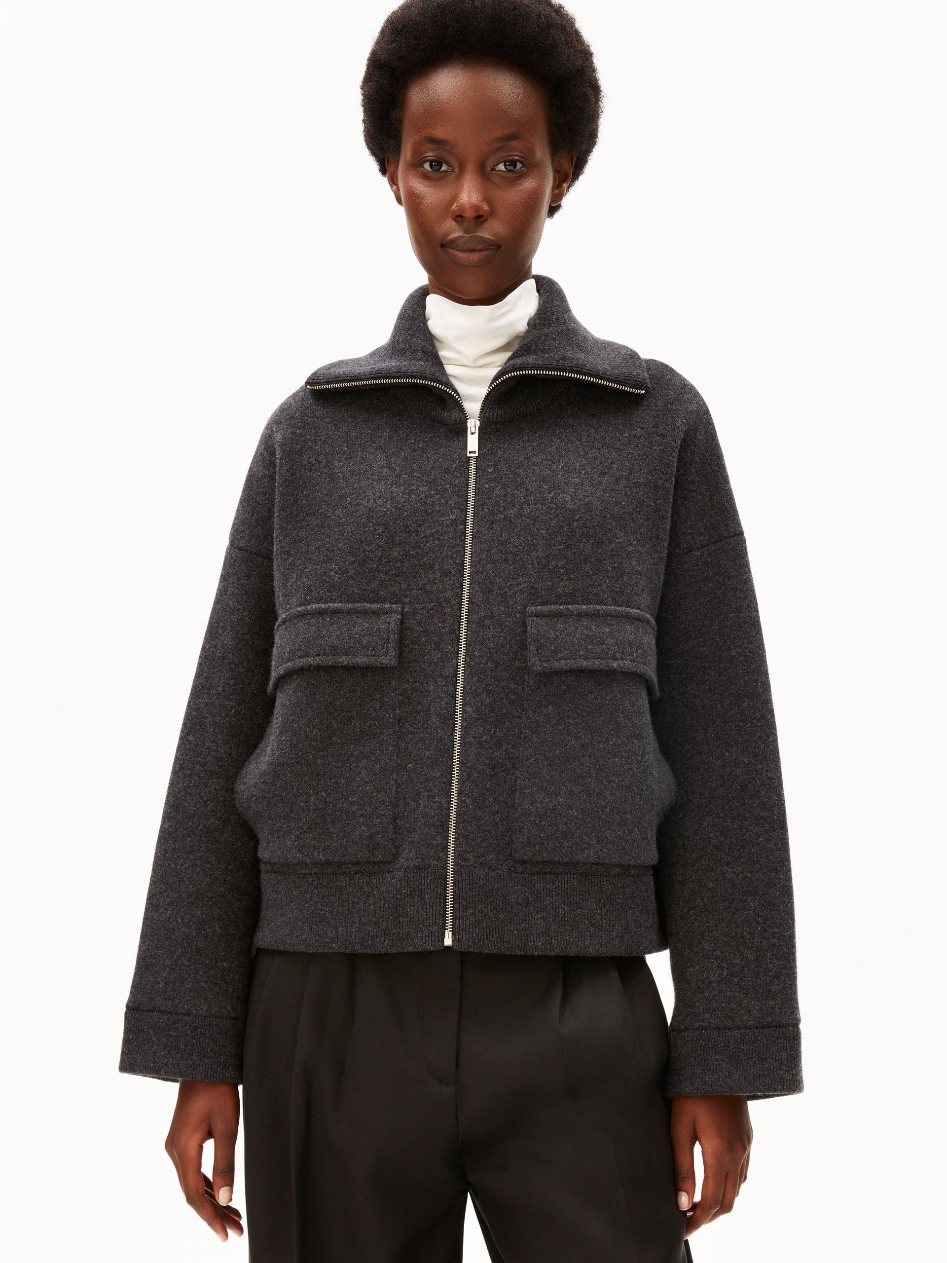 BAUMWOLL-WOLL STRICKJACKE | steel melange
