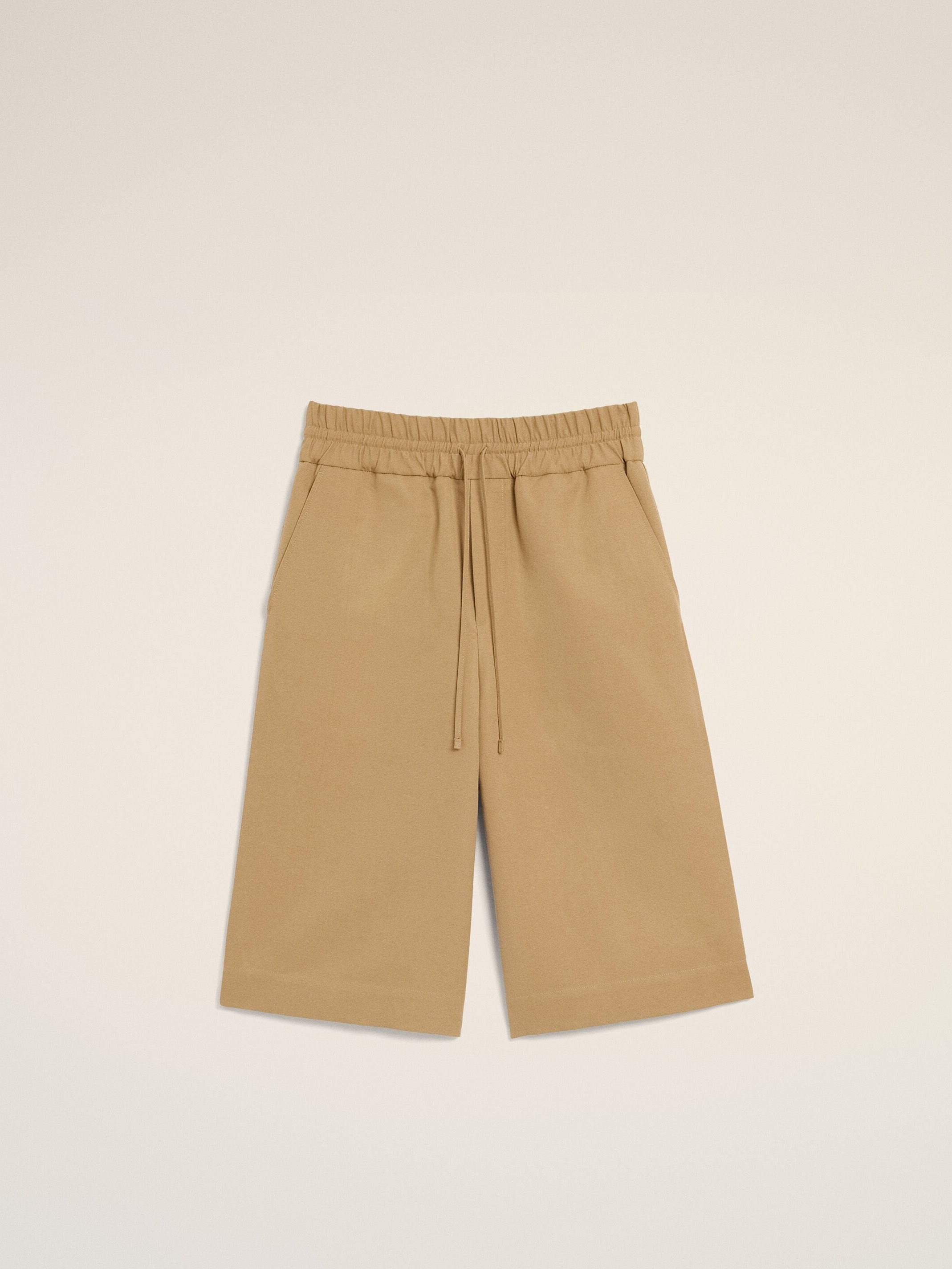 Bermuda beige large élastiqué en coton et lin