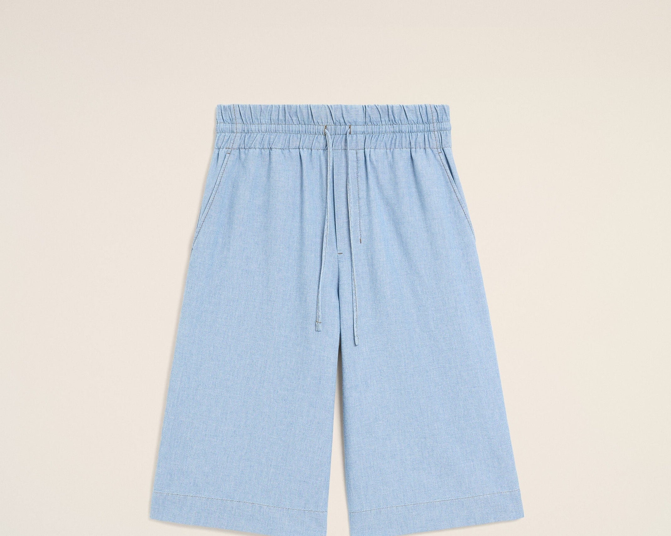 Bermuda bleu large élastiqué en coton