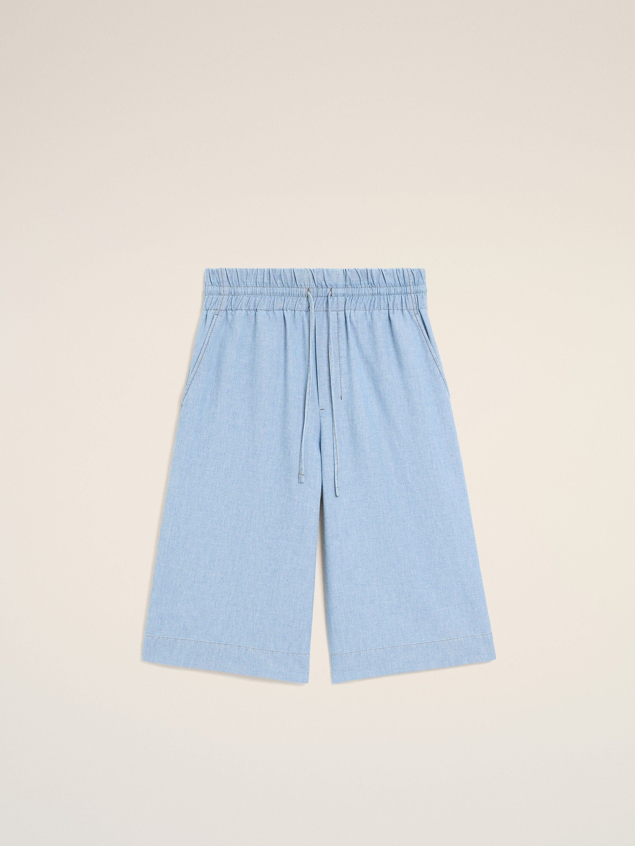 Bermuda bleu large élastiqué en coton