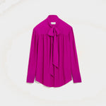 Blouse violette lavallière en soie mélangée
