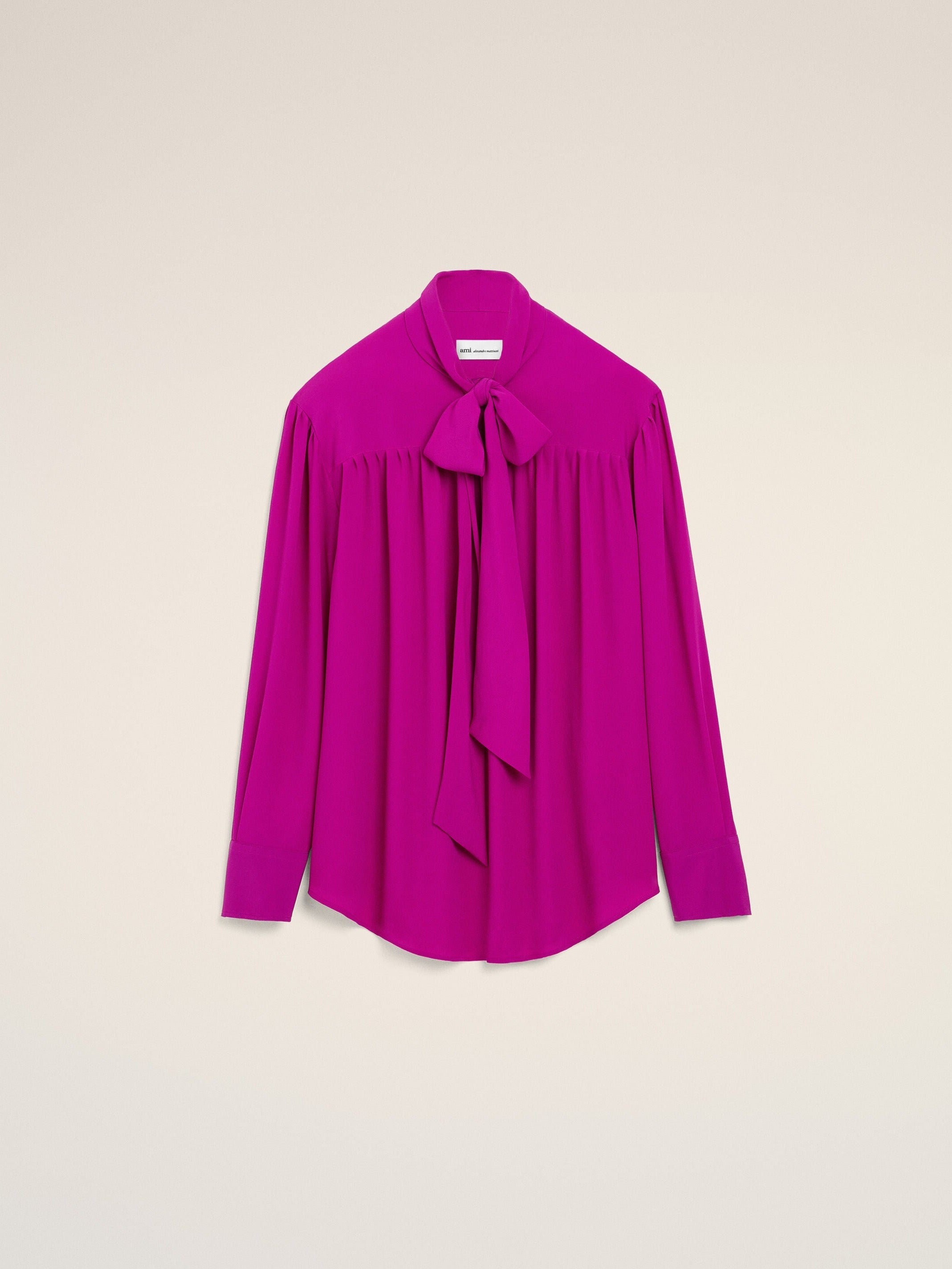 Blouse violette lavallière en soie mélangée