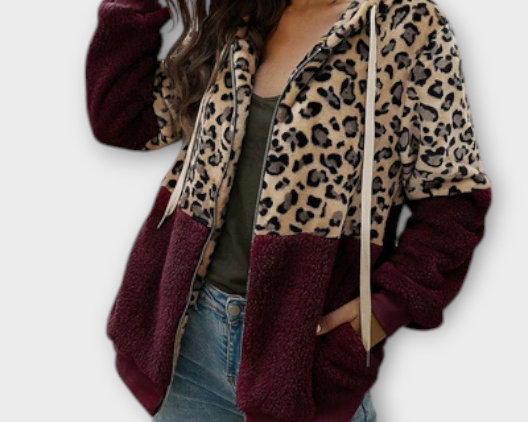 Lea - Fleece mikina s kapucí a leopardím designem