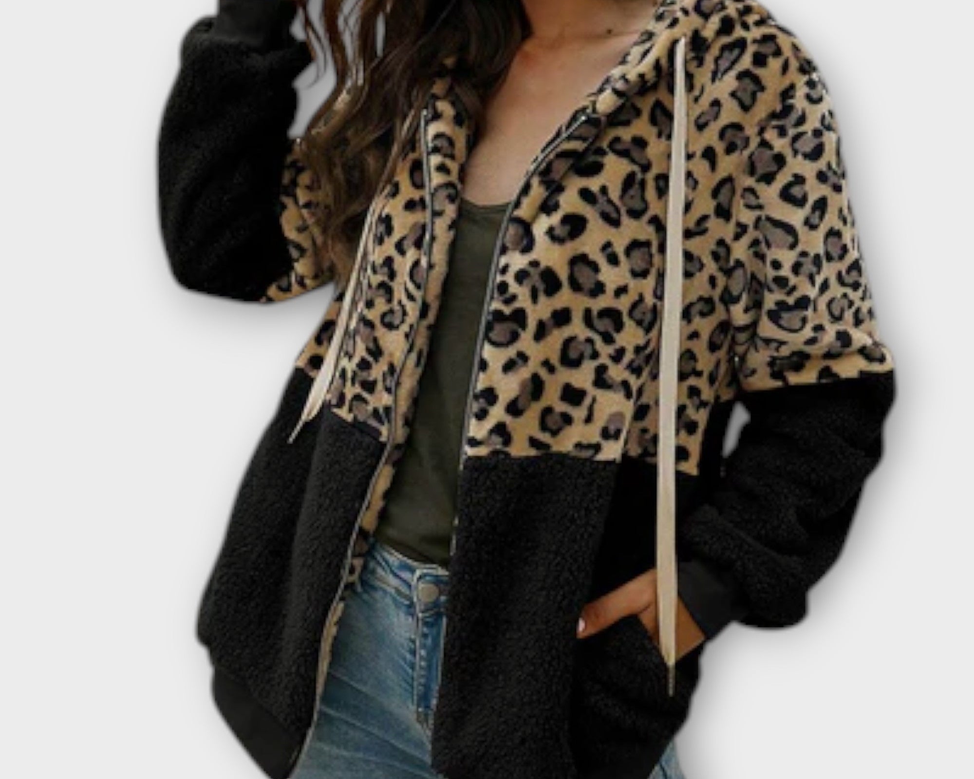 Lea - Fleece mikina s kapucí a leopardím designem