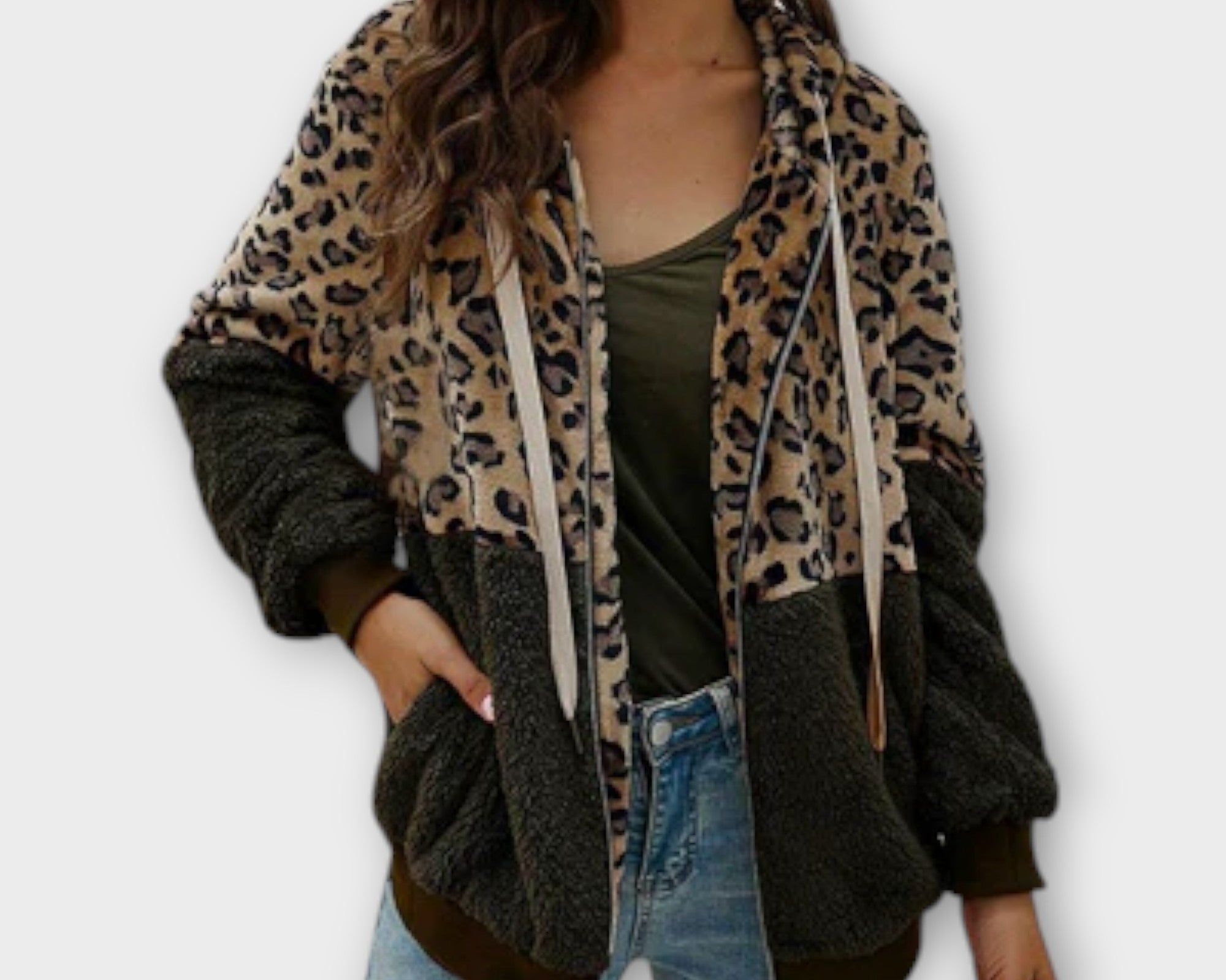 Lea - Fleece mikina s kapucí a leopardím designem